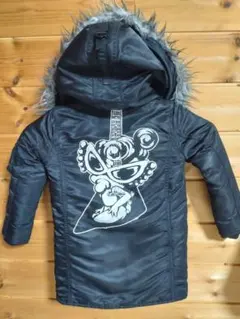 黒いアートプリントダウンコートヒスミニ