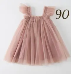 お洒落　チュールワンピース　90 誕生日　記念撮影　スカート　2way ピンク