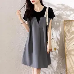 ❤️大きいサイズ❤️重ね着風ワンピース　ミニ　レディース 春夏　新品 半袖