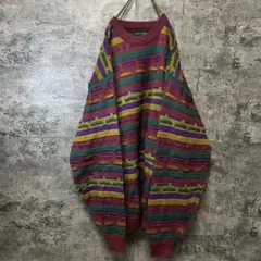 古着　90s ヴィンテージ 3D総柄ニットセーター　3XL 大きいサイズ　昭和