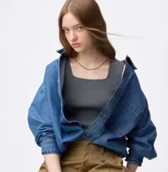 GU リブニットスクエアネックタンクトップ