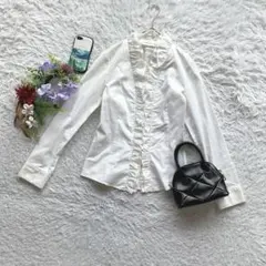 エニィスィス ブラウス 長袖 フリル 2/M ストライプ 上品 大人可愛い 白のサムネイル
