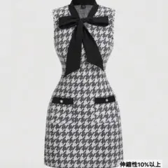 SHEIN MOD 千鳥柄リボンタイノースリーブミニワンピース