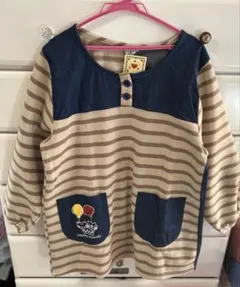 長袖エプロン　ボーダー柄デニムアニマルカッポー　ブラウン　おてんばママ　保育士