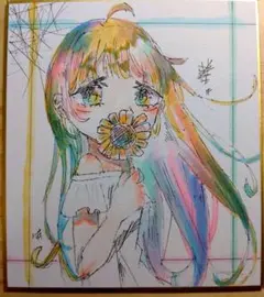 F6号】水森亜土（Flower）手描き作品/表裏サイン有り/油彩/絵画/高級額