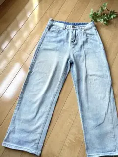 aimohaカッコイイ★ライトブルー ワイドレッグ デニムパンツお得