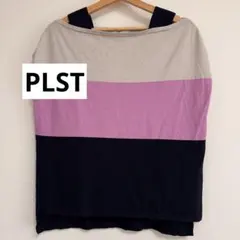 新品タグ付 PLST プラステ M ボートネック 配色サマーニット 半袖 ピンクのサムネイル