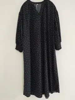 adapt retailhng レディースドット柄 黒 ロングシャツワンピース