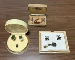 翡翠カフスと花柄ネクタイピン おまとめ3点セット