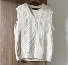 【1回着用】ポロラルフローレン Vネック ケーブルニットベスト アイボリー L