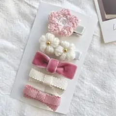 ヘアクリップ ヘアピン 5点セット ベビー キッズ 赤ちゃん 子供 淡色 ピンク