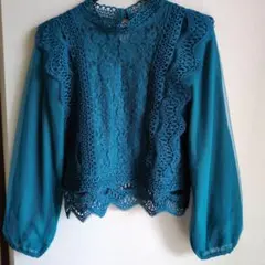 セシルマクビー　ティール レース フリル 長袖トップス　こ