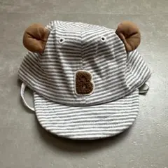 クマ耳付きストライプベビー帽子 46〜48