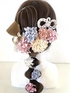 PP ピンク　髪飾り　ドライフラワー　前撮り　成人式　卒業式　結婚式　水引　金箔