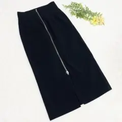 ロングタイトスカート　ブラックコーデ　シンプルカラー　チャックデザイン　M