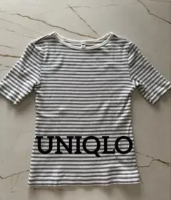 UNIQLO リブボートネックT/5分袖/ボーダー　off white M