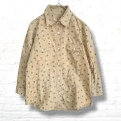 HEPBURN アンティーク感　花柄シャツ　七分袖　ベージュ　　パールボタン