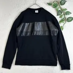 ザラ ZARA メンズ 異素材ドッキング スウェット 裏起毛 ブラック Lサイズ