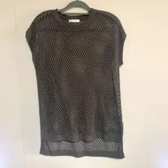 メッシュ編み　ノースリーブ　トップス ダーク　ブラウン ベスト　茶系