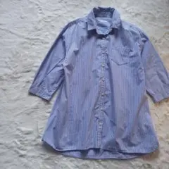 【最終価格】レディース七分袖シャツ　ストライプ　ブルー/ホワイト　コットン　夏