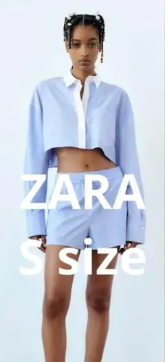 美品　ZARA コットンストライプ　クロップドシャツ　S