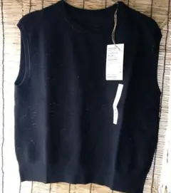 無印良品 強撚透かし編み ノースリーブセーター 黒 M