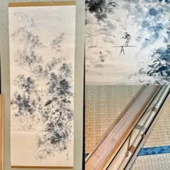 下條春草 竹の雀 掛軸 尺ニ立 美術品 アート コレクション 趣味 年代物