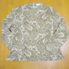 美品　Lapaz　長袖カットソー　ベージュ　ブラウン　ペイズリー柄　ウール混素材