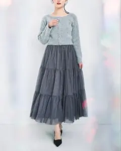 poláura ラメチュールティアードスカート