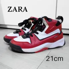 ZARA キッズ スニーカー 21cm ハイカット 赤 白 黒