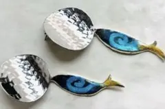 純銀　魚型　青と金のグラデーションピアス