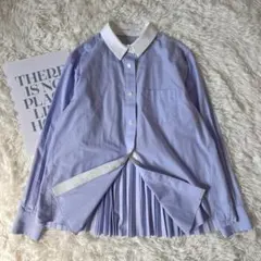 【美品】Sacai luck バックプリーツシャツ ライトブルー 日本製 襟のサムネイル