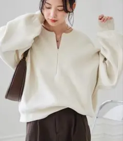 LANAN ハーフジップスウェットライクニット