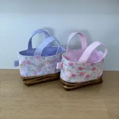ミニミニトートバッグ☆いちごバスケット2点☆ハンドメイド☆小物入れ☆布バスケット