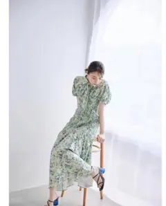 COCO DEAL 花柄 シャーリング ロングワンピース