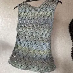 透かし編みノースリーブトップス　M