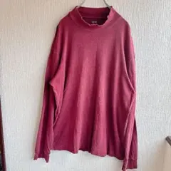 ユニクロ 無地 カットソー モックネック 長袖 ゆったり XL 紅 綿 お出かけ