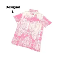 デシグアルDesigual ピンク ポロシャツ　半袖　刺繍　綿100% L