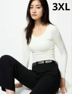 ユニクロ 極暖ヒートテックリブUネックブラTシャツ　3XL　ホワイト