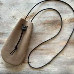 巾着 本革 ショルダーバッグ オリーブ イタリアンレザー