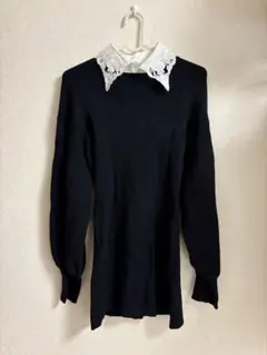 【未使用】GRL 襟付き　ニットワンピース　ブラックレース