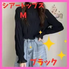 シフォンブラウス シアートップス シースルー フリル ブラック　Mサイズ