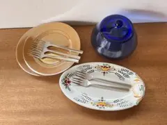 (C)アンティーク食器　作家もの蓋付きガラス瓶　フォーク５本　4種類セットのサムネイル