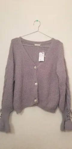 axes poetique 袖レースアップニットカーデ