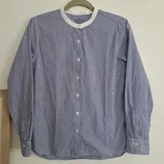 無印良品ストライプ柄 長袖シャツ Lサイズ ネイビー中古