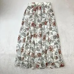 コルディア　ロングフレアスカート 白 花柄 40 マキシ丈 フレア フェミニン