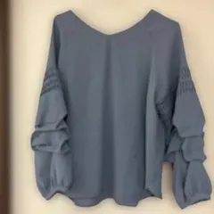 Chez toi シェトワ　ブラウス グレー ボートネック 袖ギャザー入り