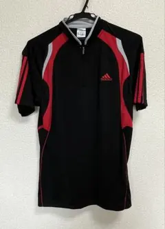 adidas ハーフジップスポーツシャツ 黒/赤