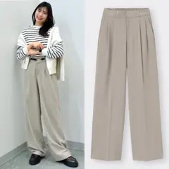 未使用タグ付き【ＧＵ】タックワイドパンツ/丈長め/BEIGE