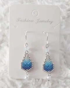 人魚の涙 ビーズ ピアス ハンドメイド 雫型 銀縁